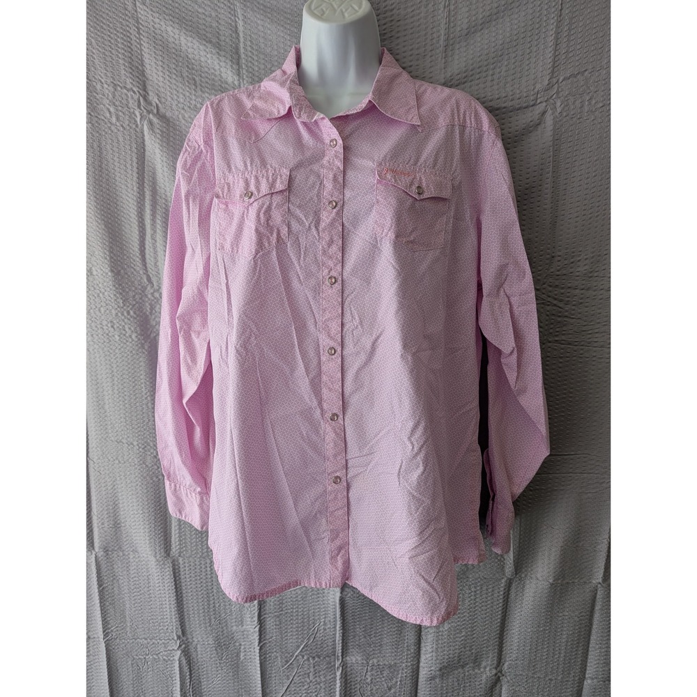 Wrangler Womens XL Pink Geometric Western Snap Shirt Breast Cancer Awareness